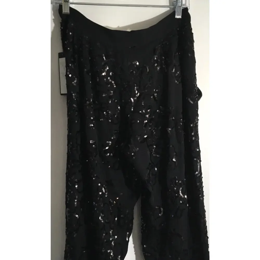 Robert Rodriguez Black Silk Sequin Embellished Dress Genie Cropped Pants Size 6